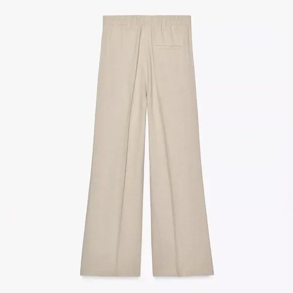 NWT ZARA High Waist Linen Blend Darted Trouser Pant in Camel Size XL - Picture 8 of 9